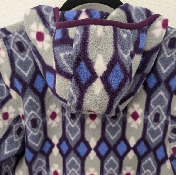 Patagonia Synchilla Gray/Purple Fleece Hooded Jacket sz XS Geometric Cozy - Picture 10 of 11